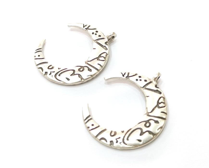 2 Silver Crescent Charms Antique Silver Plated Charms (37x31mm) G19172