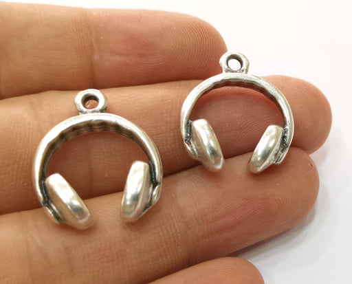 2 Silver Headset Charms Antique Silver Plated Charms (25x21mm) G19173