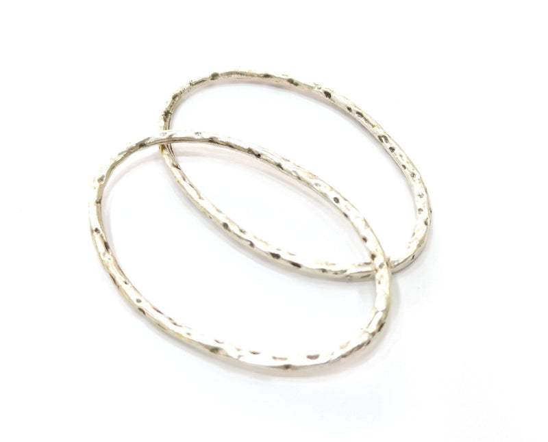 2 Hammered Oval Findings Antique Silver Plated Findings (59x39mm)  G19175