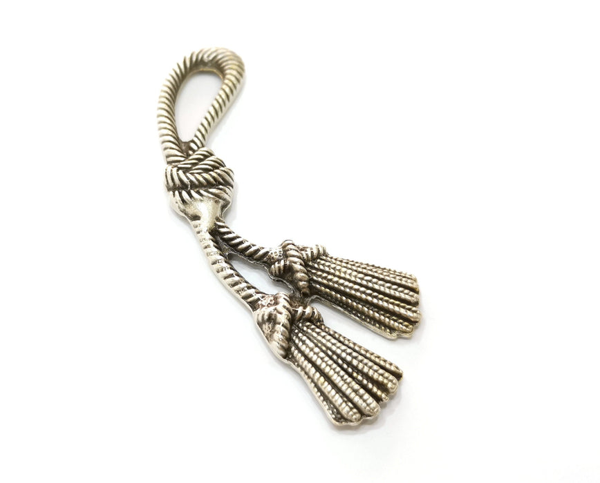 Silver Rope Tassel Pendant Antique Silver Plated Pendant (71x28mm)  G19176