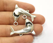 2 Shark Charm Antique Silver Plated Charms (29x35mm)  G19178