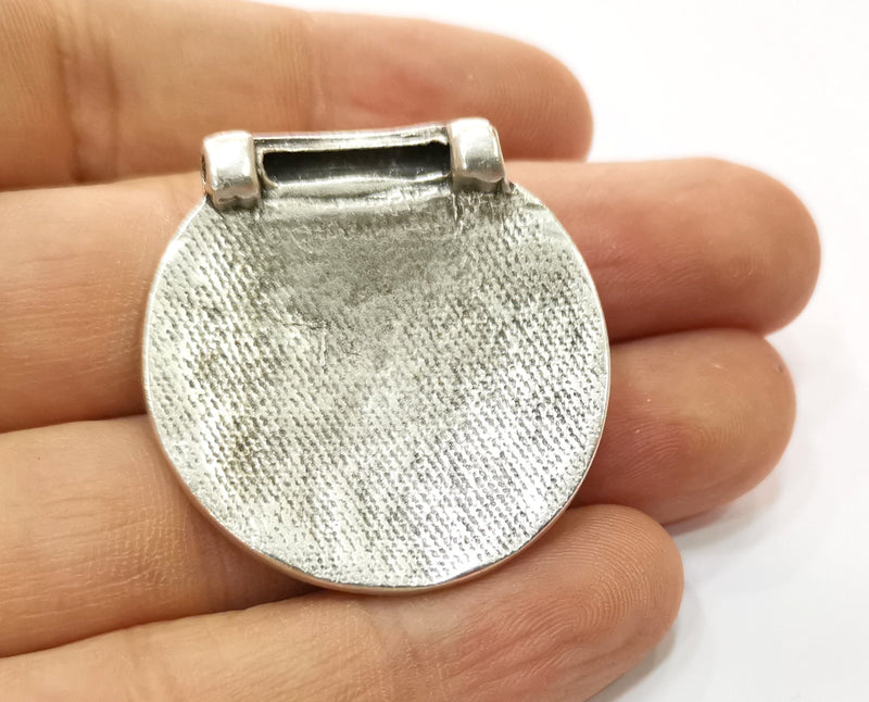 Silver Curved Pendant Antique Silver Plated Pendant (38x36mm)  G19179