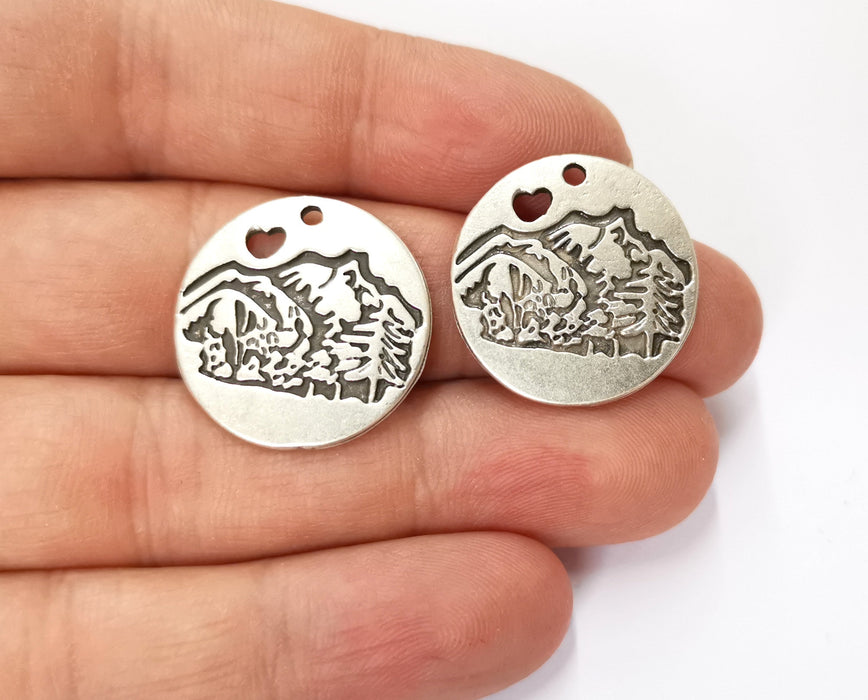 4 Mountain Charms Antique Silver Plated Charms (24mm)  G19729