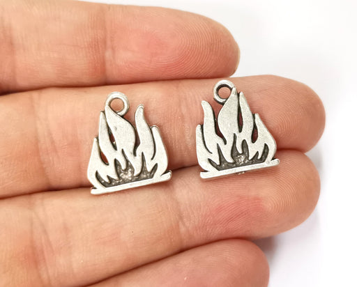 6 Flame Charms Antique Silver Plated Charms (18x15mm)  G19590