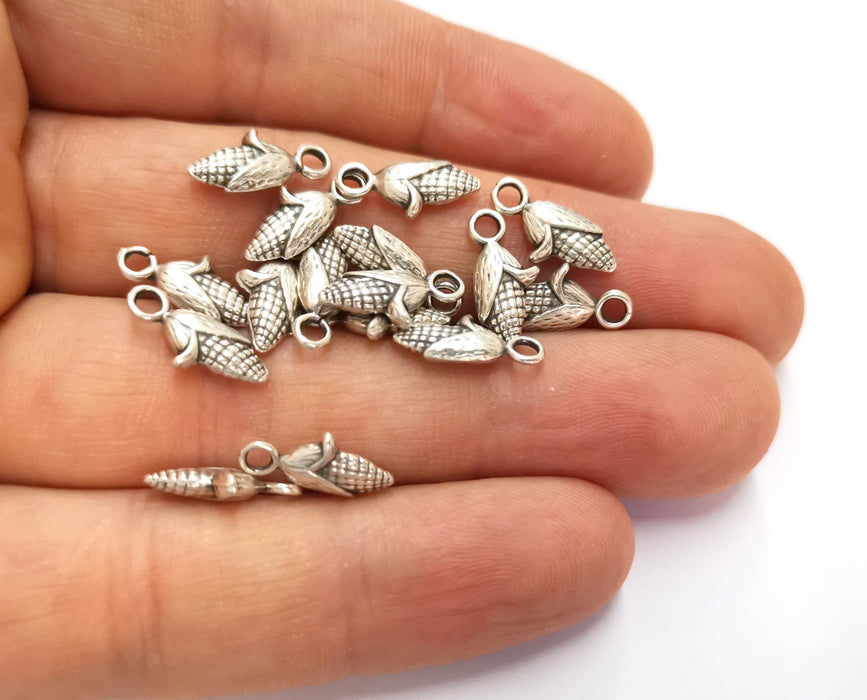 20 Corncob Charms Antique Silver Plated Charms (15x6mm)  G19592