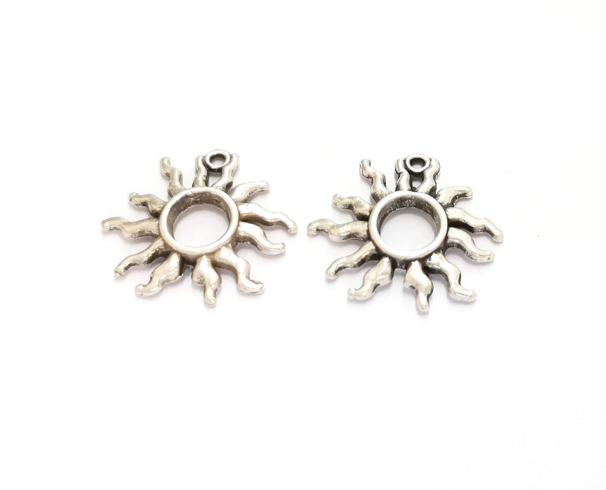 4 Sun Charms Antique Silver Plated Charms (24x26mm) G19597