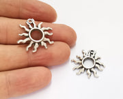 4 Sun Charms Antique Silver Plated Charms (24x26mm) G19597