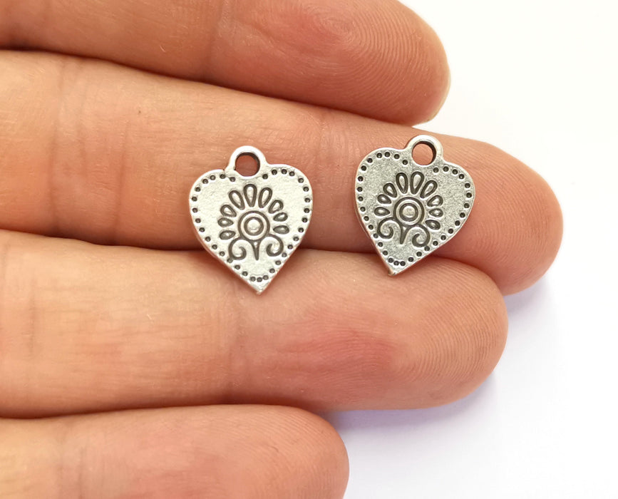 10 Heart Charms Antique Silver Plated Charms (15x13mm)  G19599