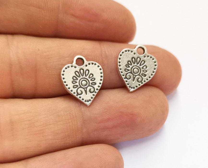 10 Heart Charms Antique Silver Plated Charms (15x13mm)  G19599