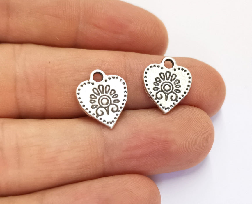 10 Heart Charms Antique Silver Plated Charms (15x13mm)  G19599