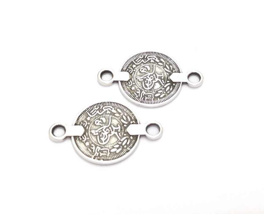 10 Coin Charms Connector Antique Silver Plated Charms (28x17mm)  G19601