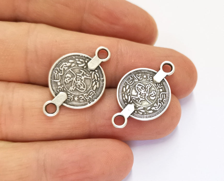 10 Coin Charms Connector Antique Silver Plated Charms (28x17mm)  G19601