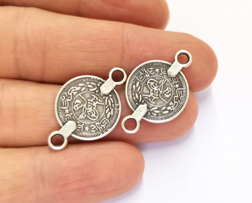 10 Coin Charms Connector Antique Silver Plated Charms (28x17mm)  G19601