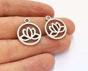 6 Lotus Charms Antique Silver Plated Charms (24x20mm)  G19606