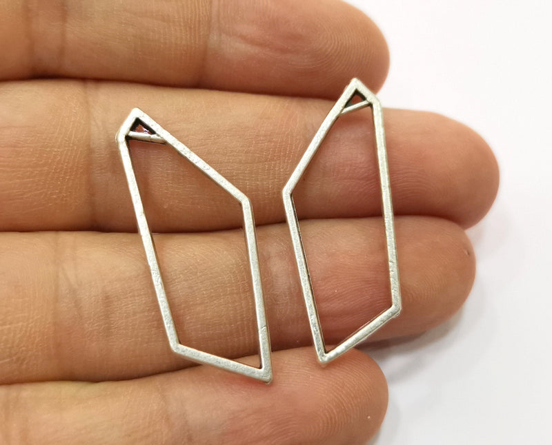 10 Frame Bezel Charms Antique Silver Plated Charms (37x14mm) G19186