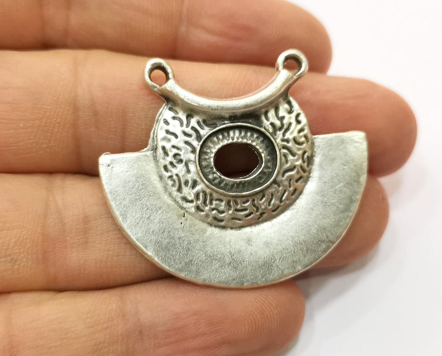 2 Silver Pendant Connector Antique Silver Plated  Pendant (35x41mm)  G19187