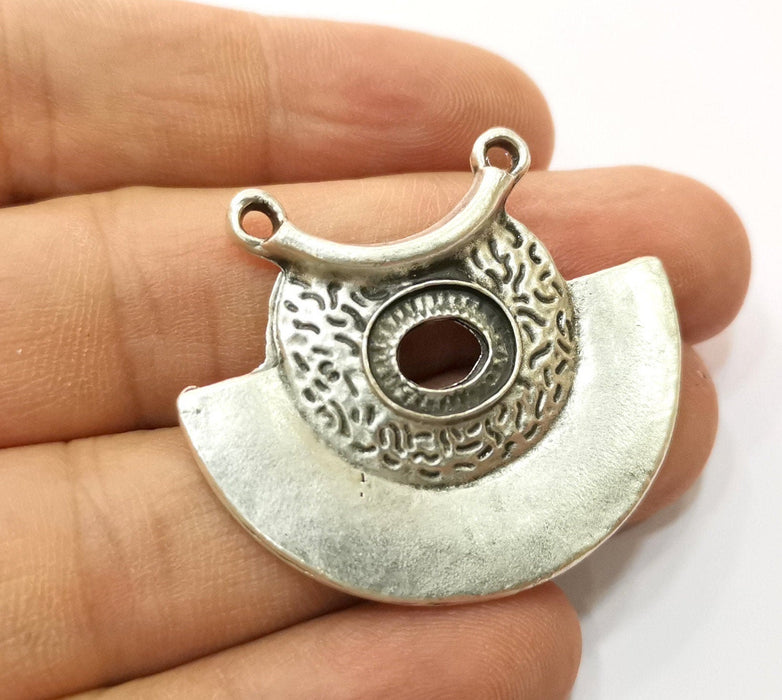 2 Silver Pendant Connector Antique Silver Plated  Pendant (35x41mm)  G19187