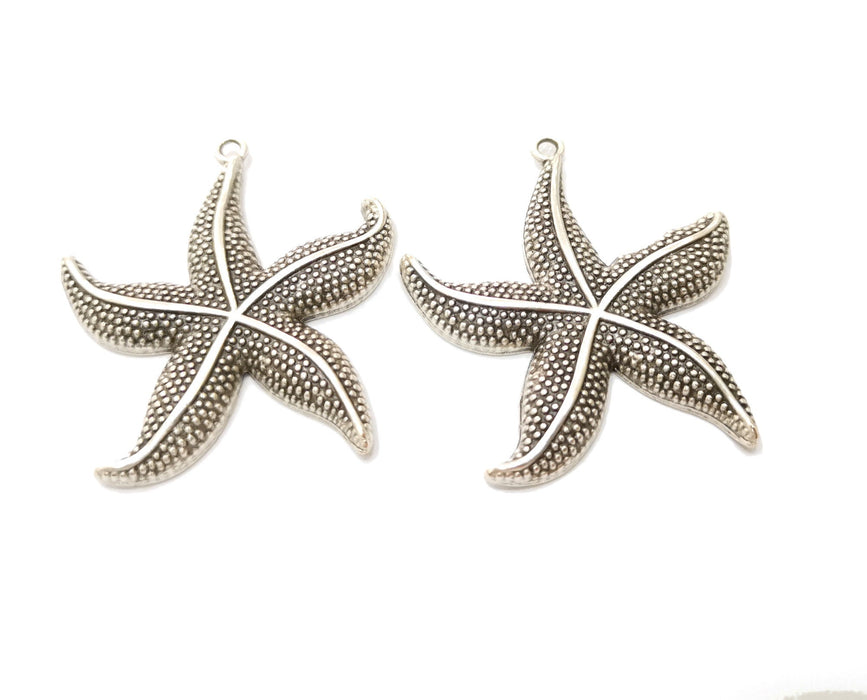 2 Starfish Charms Antique Silver Plated Charms (48x43mm)  G19190