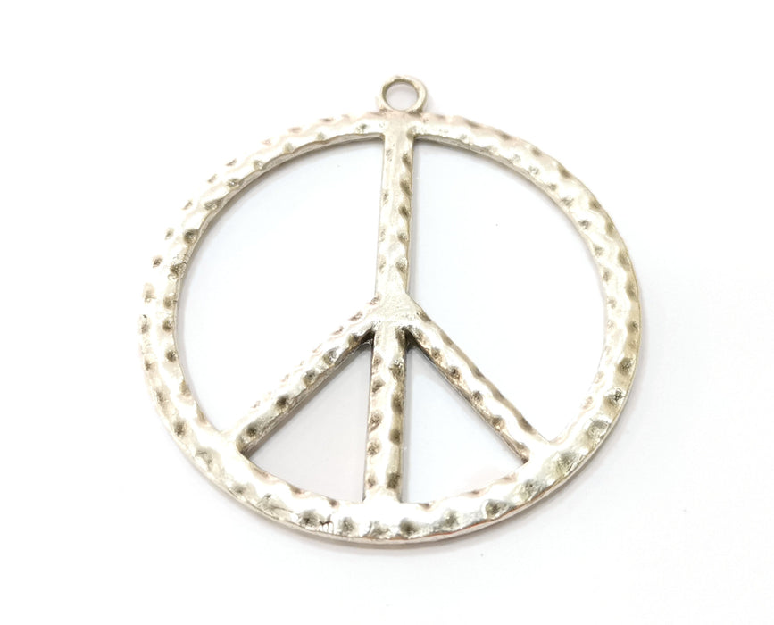 2 Peace Charms Antique Silver Plated Charms (53x49mm)  G19192