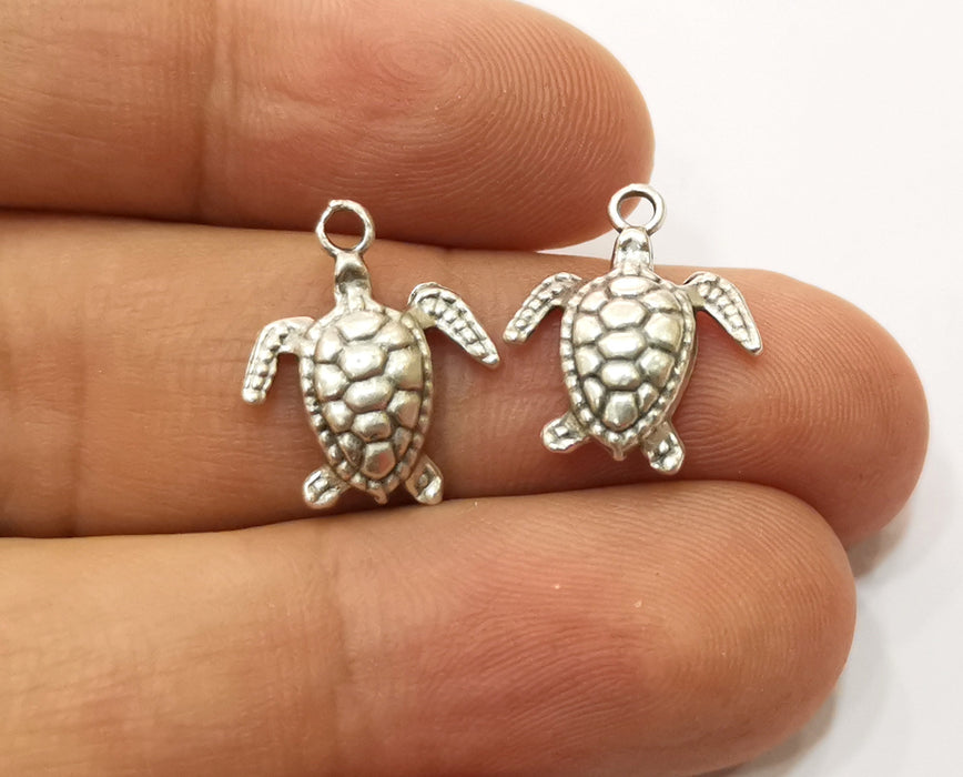 10 Sea Turtle Charms Antique Silver Plated Charms (17x14mm)  G19195