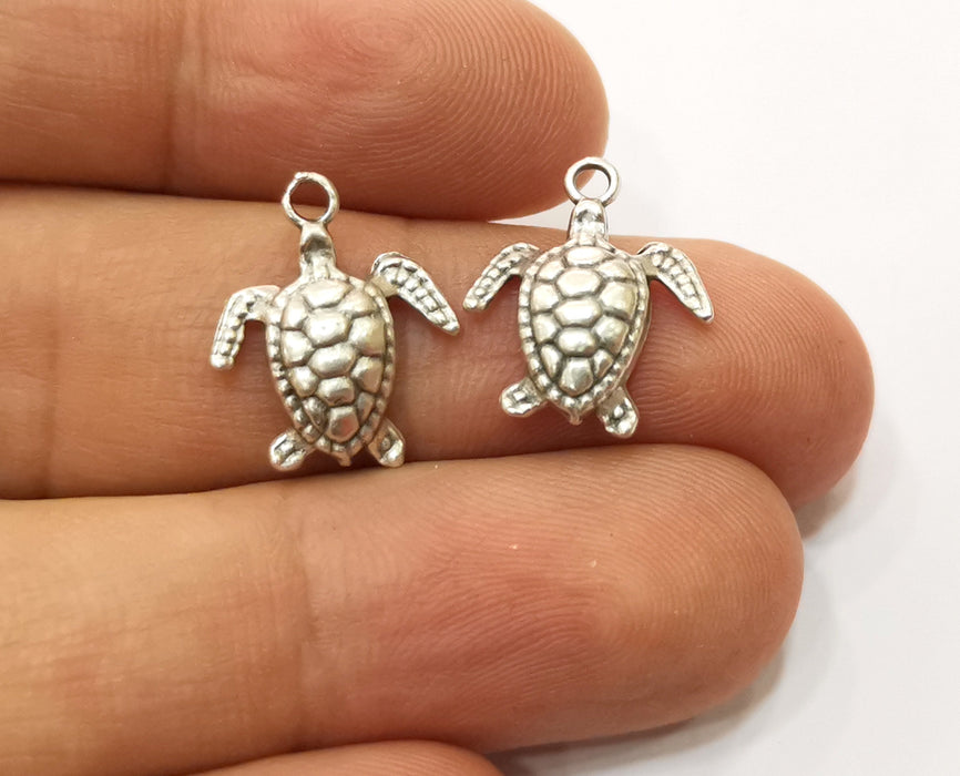 10 Sea Turtle Charms Antique Silver Plated Charms (17x14mm)  G19195