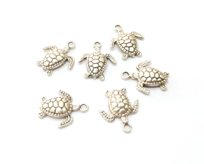 10 Sea Turtle Charms Antique Silver Plated Charms (17x14mm)  G19195