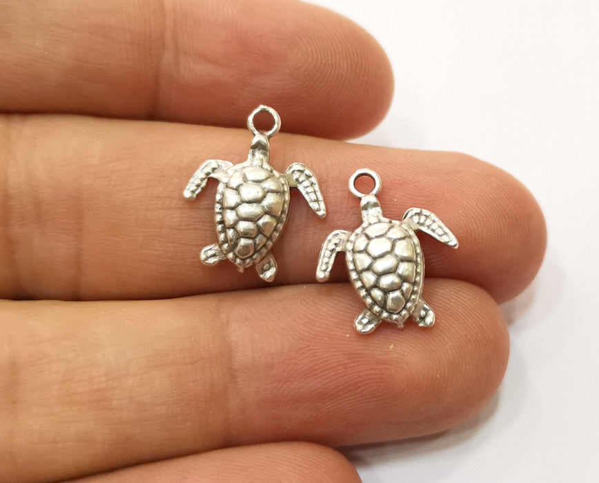 10 Sea Turtle Charms Antique Silver Plated Charms (17x14mm)  G19195