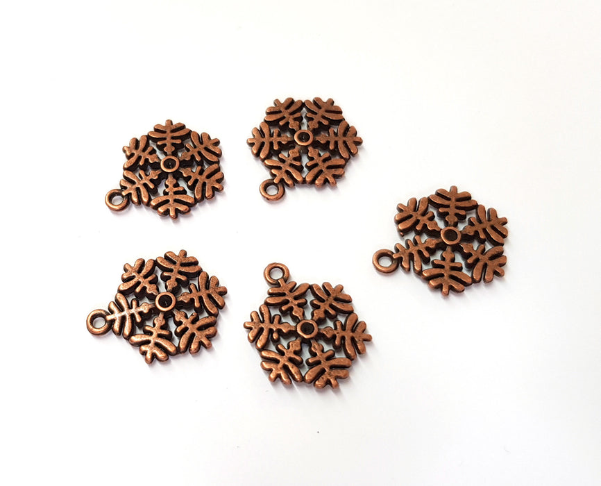 5 Snow Flake Charms Antique Copper Plated Charms (23x17mm) G19612
