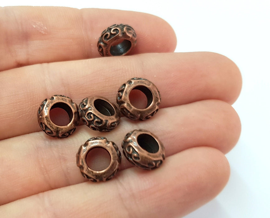 6 Copper Rondelle Beads Antique Copper Plated Beads (11mm) G19617