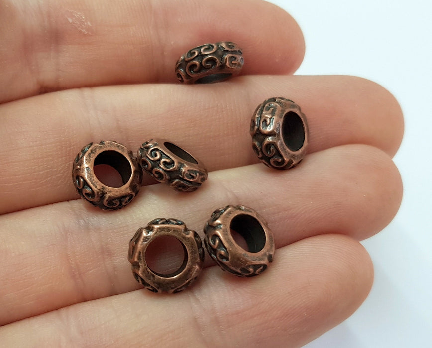 6 Copper Rondelle Beads Antique Copper Plated Beads (11mm) G19617
