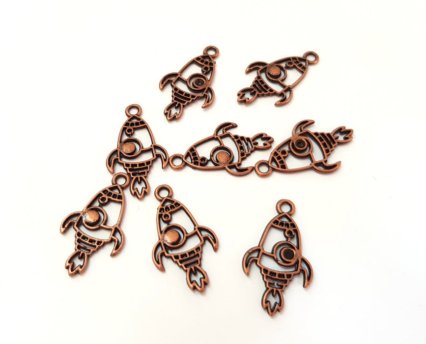 10 Rocket Charms Antique Copper Plated Charms (27x15mm) G19618