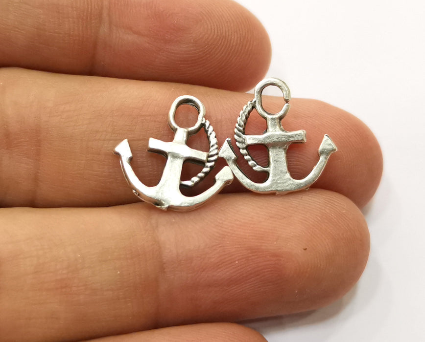 10 Anchor Rope Charms Antique Silver Plated Charms (16x16mm) G19201