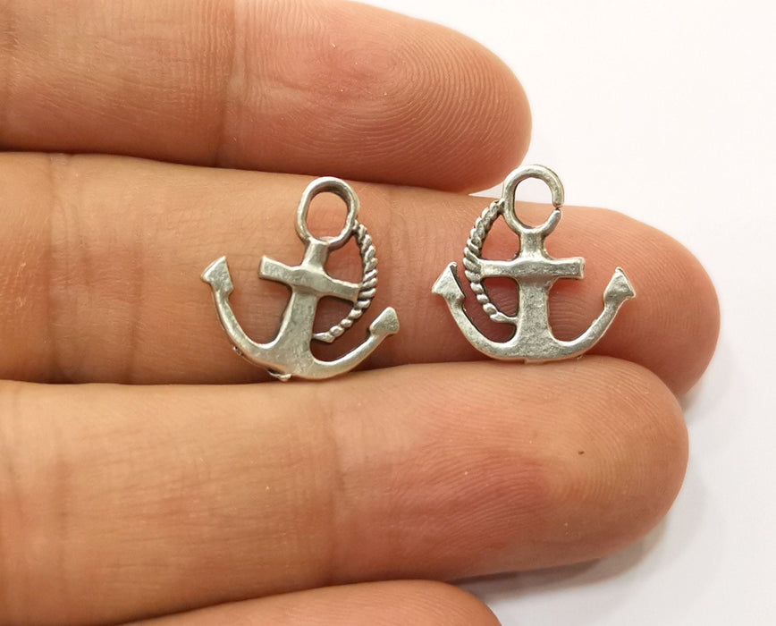 10 Anchor Rope Charms Antique Silver Plated Charms (16x16mm) G19201