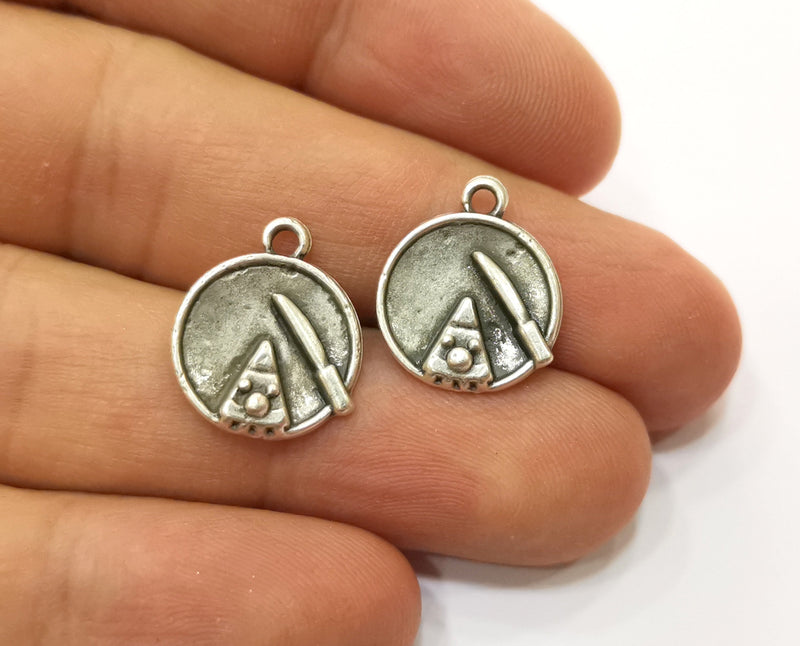 10 cake slice knife Charms Antique Silver Plated Charm (17x14mm) G19203