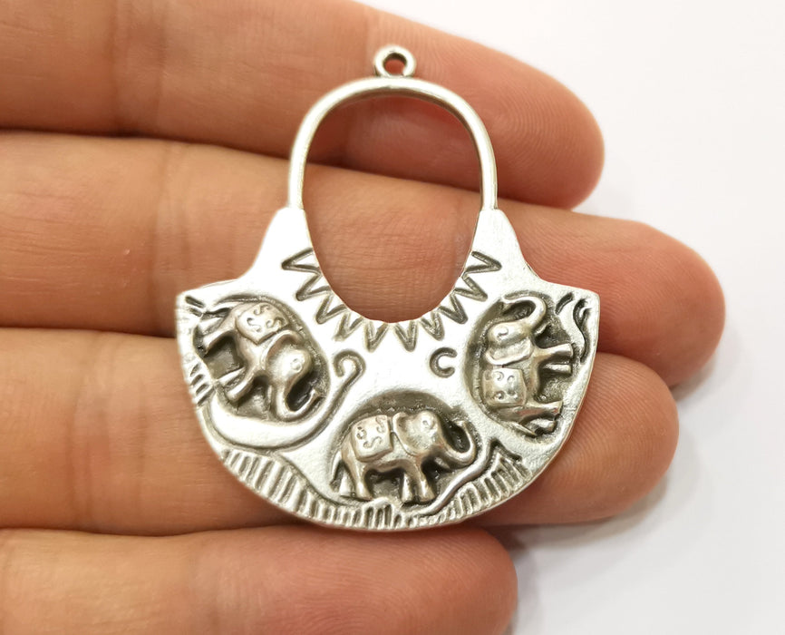 2 Elephant Charms Antique Silver Plated Charm (47x39mm) G19205