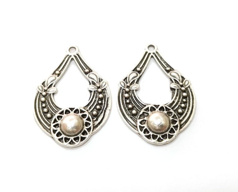 2 Silver Charms Antique Silver Plated Charms (42x28mm)  G19209