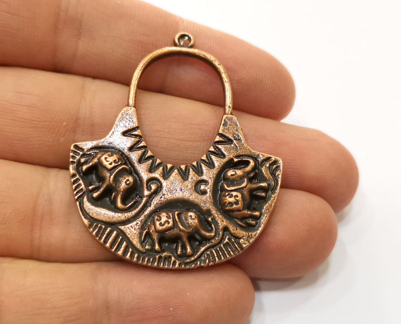2 Elephant Charms Antique Copper Plated Charm (47x39mm) G19215