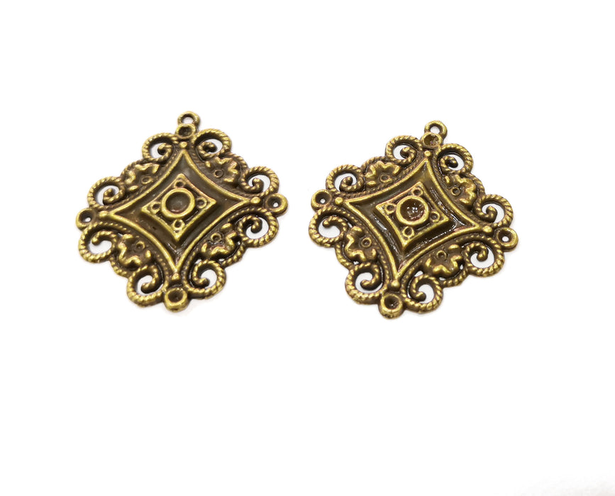 2 Filigree Charms Antique Bronze Plated Charm (36x33mm) G19227
