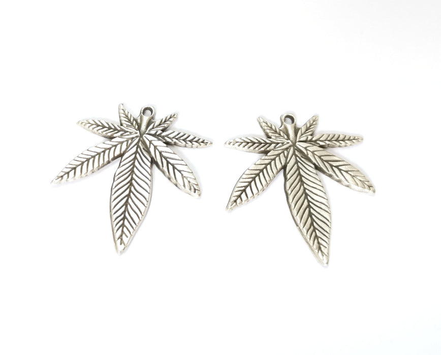 2 Leaf Charms Antique Silver Plated Charms (38x32mm) G19635