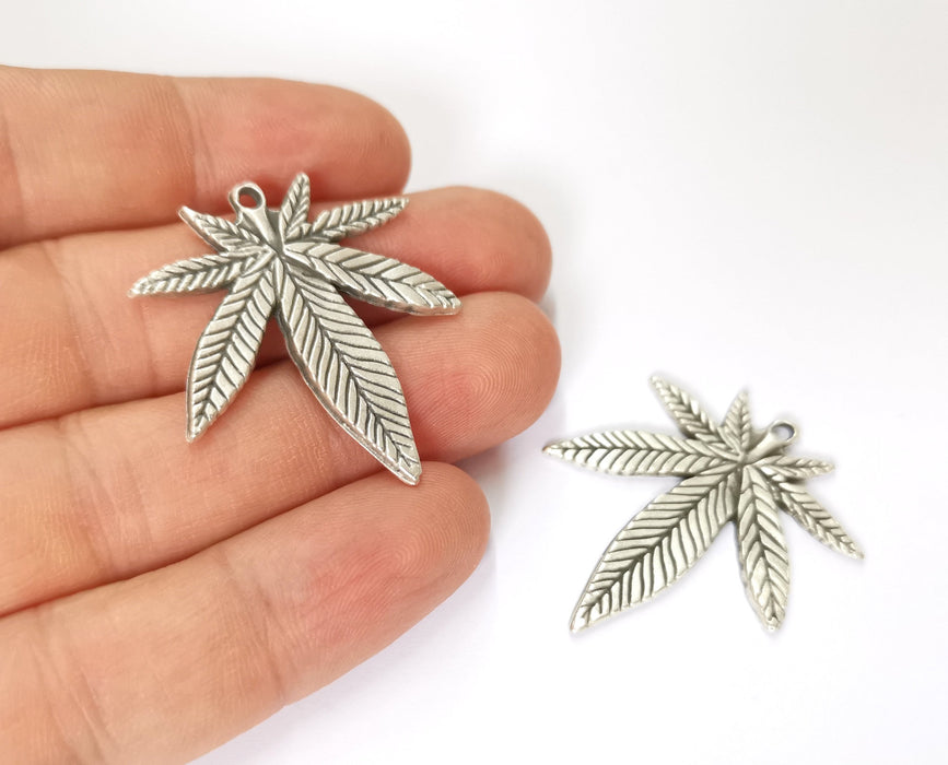 2 Leaf Charms Antique Silver Plated Charms (38x32mm) G19635