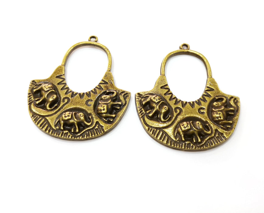 2 Elephant Charms Antique Bronze Plated Charm (47x39mm) G19229