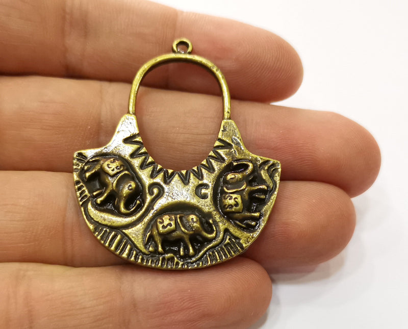2 Elephant Charms Antique Bronze Plated Charm (47x39mm) G19229