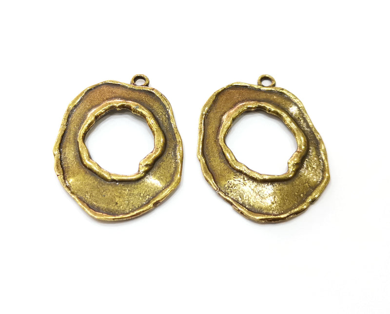 2 Melted Shape Charms Antique Bronze Plated Charms (35x28mm)  G19237