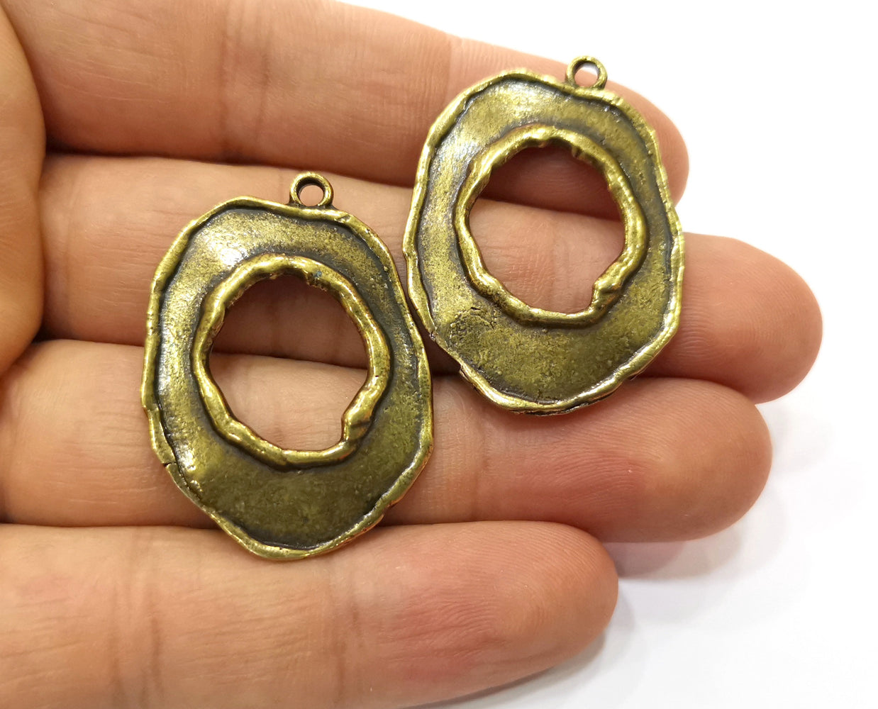 2 Melted Shape Charms Antique Bronze Plated Charms (35x28mm)  G19237