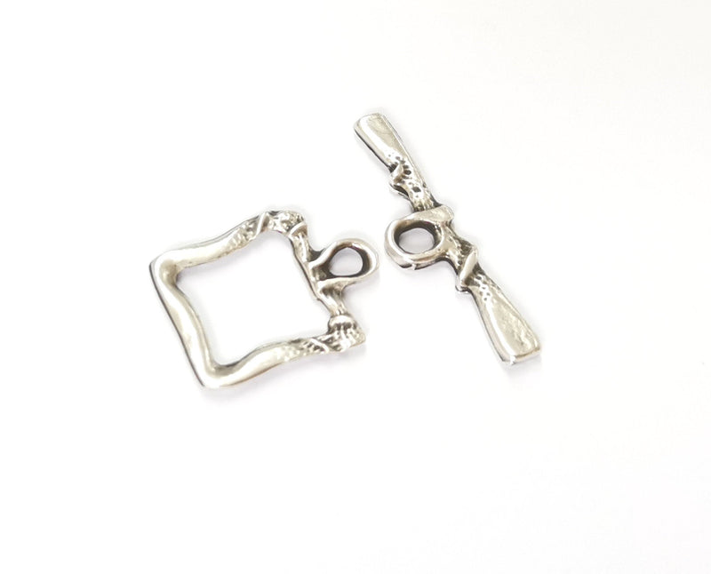 Silver Toggle Clasps 4 sets Antique Silver Plated Toggle Clasp Findings 21x17mm+30x8mm  G19642