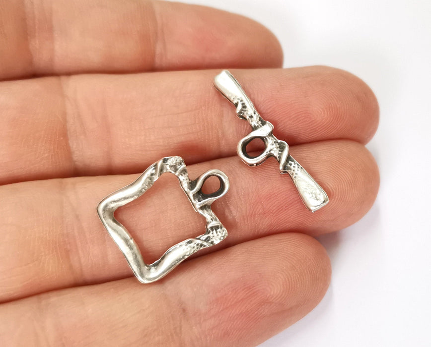 Silver Toggle Clasps 4 sets Antique Silver Plated Toggle Clasp Findings 21x17mm+30x8mm  G19642