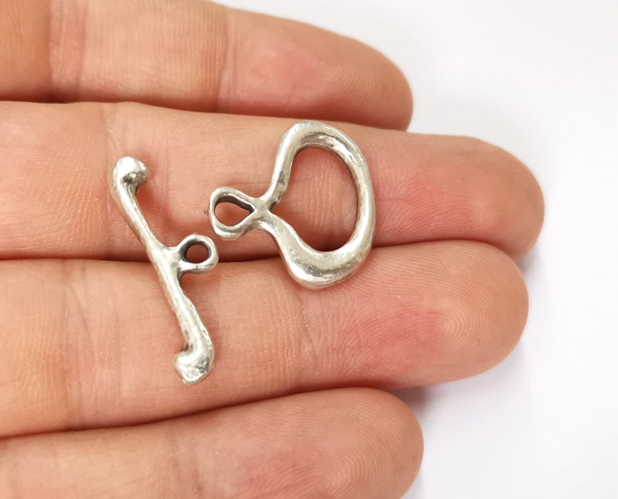 Silver Toggle Clasps 4 sets Antique Silver Plated Toggle Clasp Findings 20x20mm+27x7mm  G19643