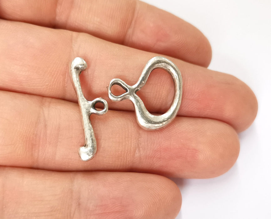 Silver Toggle Clasps 4 sets Antique Silver Plated Toggle Clasp Findings 20x20mm+27x7mm  G19643