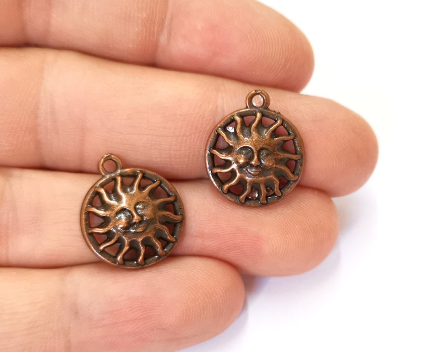 5 Sun Charms Antique Copper Plated Charms (19x16mm)  G19646