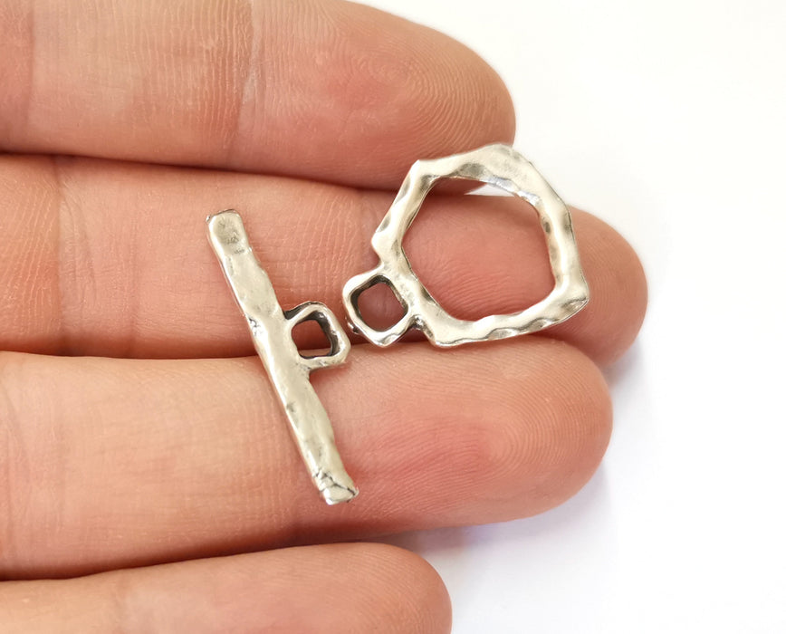 Silver Toggle Clasps 4 sets Antique Silver Plated Toggle Clasp Findings 23x18mm+28x8mm  G19649